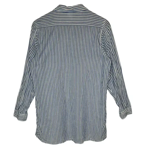 Lauren Ralph Lauren Cotton Lightweight Striped Button Up Tunic Top size Medium Blue