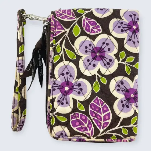 Vera Bradley  Double ID Wristlet Plum Petals Purple Floral Bifold Zip Wallet $30