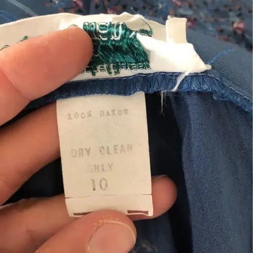 Vintage 70's Jane Schaffhausen Belle France Prairie Floral Midi Tie Waist Skirt Blue Size 10