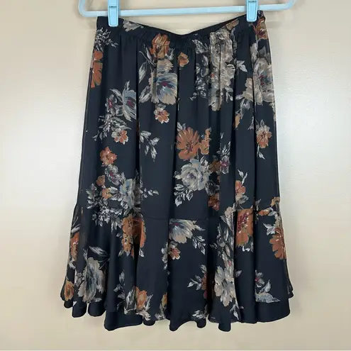 Bonworth Black Floral Boho Layered Pull On Midi Skirt Medium Petite Y2K Goth