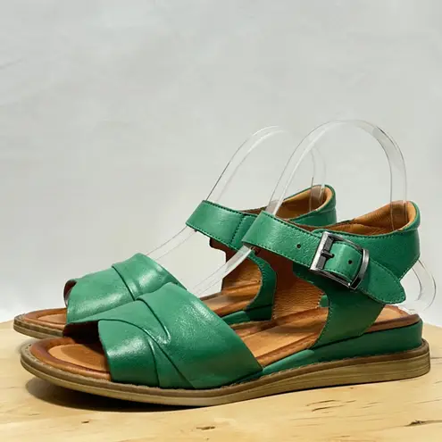 Miz Mooz Haley Green Leather Adjustable Low Wedge Sandals - Size 6.5-7 US & 37