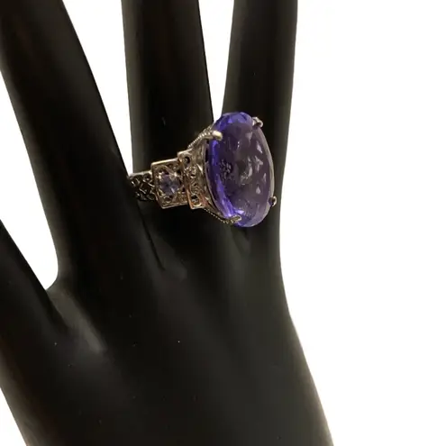 FINE STERLING SILVER 925 TOPAZ & TANZANITE STATEMENT RING (8) Purple