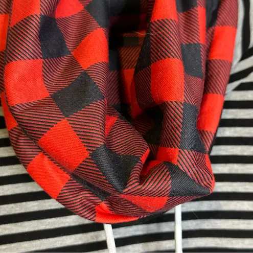 Hawthorne Red Black White Mixed Print Long Sleeve Cowl Neck Sweatshirt Size 3X