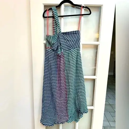 Anthropologie  Maeve Bohemian One Shoulder Gingham Waverly Plaid Dress Size 2 XS