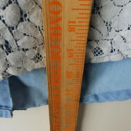 Poetry Rolled Sleeve Button Up Shirt Crochet Back Roll Top Womens Blue Large L