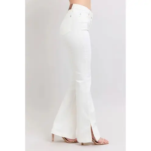 Judy Blue High Waist Garment Dyed White Side Slit Slim Bootcut Denim Jeans