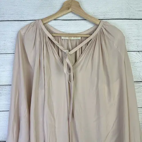 Ramy Brook  Womens Paris Top Light Pink Size Medium V-Neck Tie Rouche Puff Sleeve