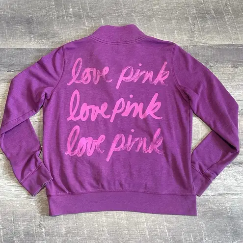 PINK - Victoria's Secret  Quarter Zip Pullover Sweatshirt Women L Purple Pink Pocket