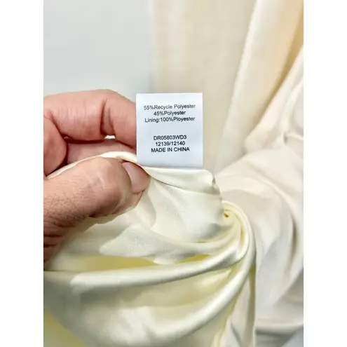 Meshki Satin Sleeveless Cowl Neck Spaghetti Strap Maxi Slip Dress Cream Womens S