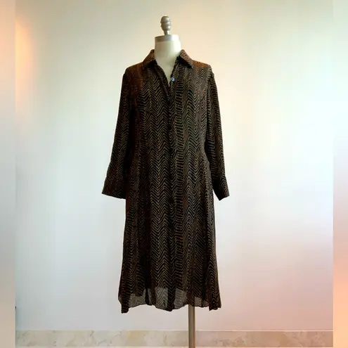 Ellen Tracy Black Zig zag striped Silk Duster sz 10