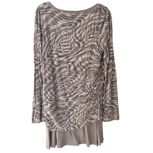 Daily Practice Top Long Sleeve Layering Abstract Print Tunic Beige Size XL Tan