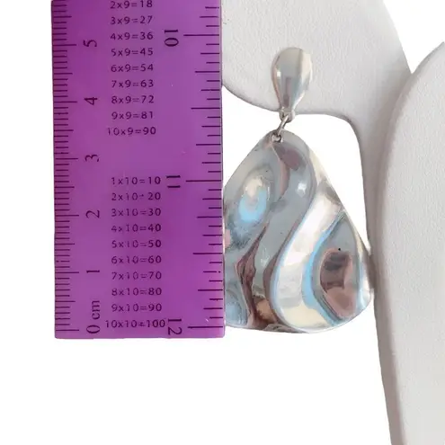 Water Wave Droplet Silver Tone Stud Post Drop Earrings Runway Statement Triangle