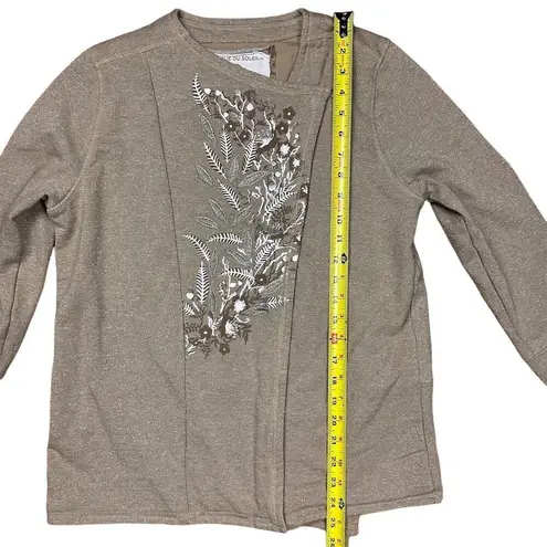 Cirque Du Soleil Women's Beige Gold Shimmer Asymmetrical Zip Jacket Size M Tan Size M