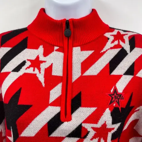 NEW Perfect Moment x BOSS Star Print Cropped Quarter Zip Merino Wool Sweater Top Red Size M