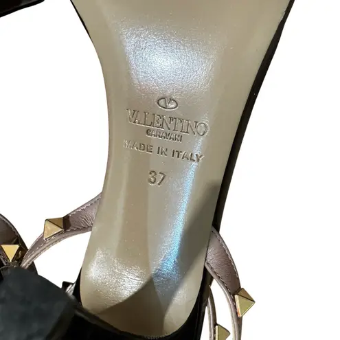 Valentino Garavani Rockstud Black Patent Leather Strappy Sandals Size 37