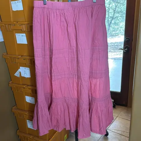 Avenue 100% Cotton Pink Strawberry Flowing Crinkled Maxi Skirt Size 2X 18/20