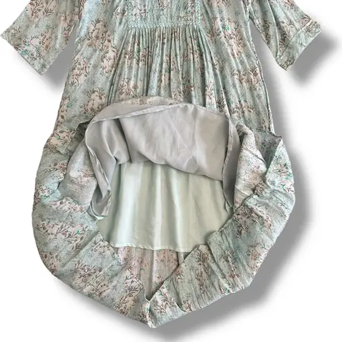 Anora India Boho Embroidered Mirror Work Floral Midi Dress 3XL Lined Festival Blue Size 3X