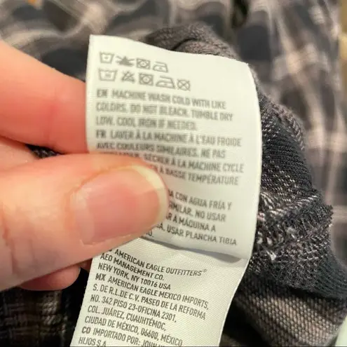 American Eagle  Grey Pink Plaid Long Sleeve Wrap Dress Womens S Fall Flannel Mini