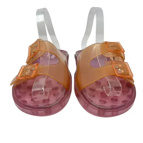 Melissa Wide Slide Sandals Buckle Flat Jelly Rubber Pink Orange Size US 8