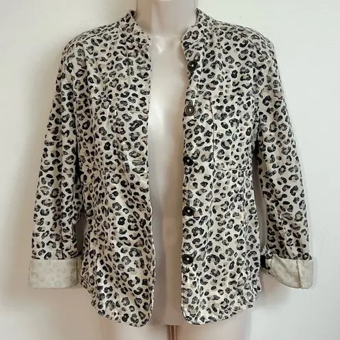 Caslon Leopard Print Button Down Lightweight Casual Utility Jacket M Tan Black