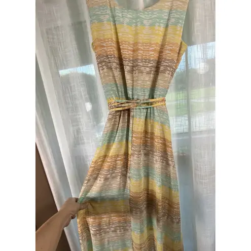 Romantic Midi Dress Sz 12 Tasseled Belt High Low Fairy Whimsy Ruffle Hem Pastel