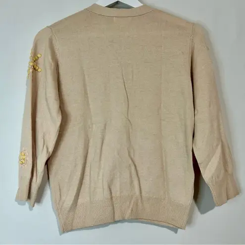 Sundance Women’s 3/4 Sleeve Beaded Embellished Cardigan Sweater Tan Small EUC