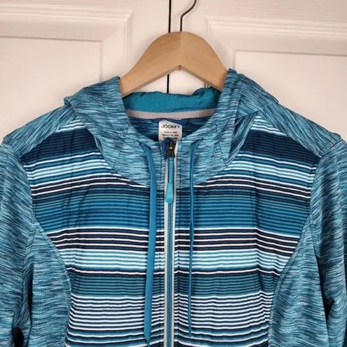 Jockey Hooded Jacket Quilted Sweatshirt Zip up Blue Teal Thumb Holes Size L Size L