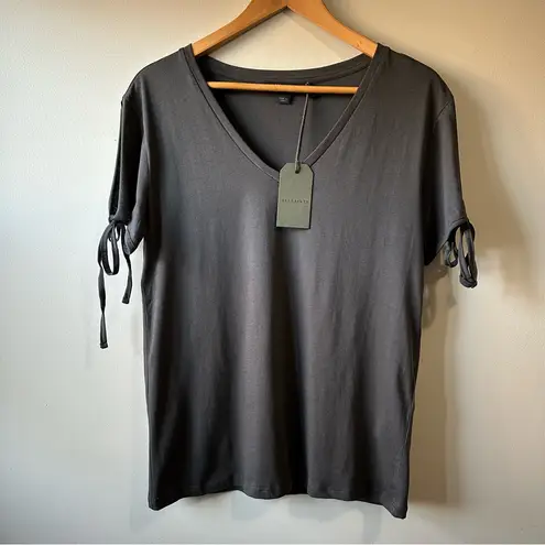 All Saints Kay Charcoal V-Neck Split Short Sleeve Tie Tee Size XS NWT Basic