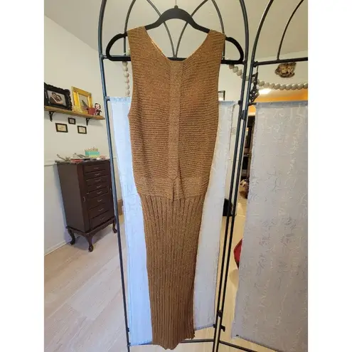 Rent the runway sz Large Esteban Cortazar copper midi shimmer knit dress stretch