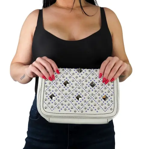 Betsey Johnson  White Leather Silver Studded Clutch Bag