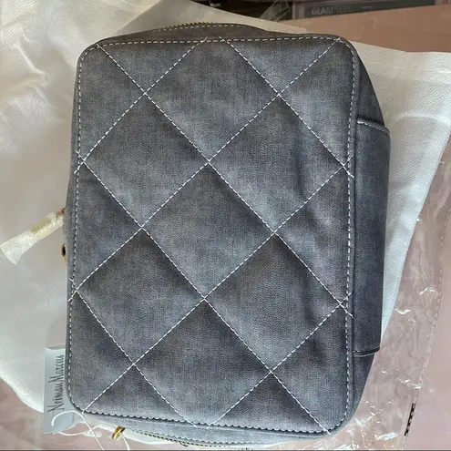 Neiman Marcus  Blue Gray Diamond Quilted Fabric Crossbody Bag Purse