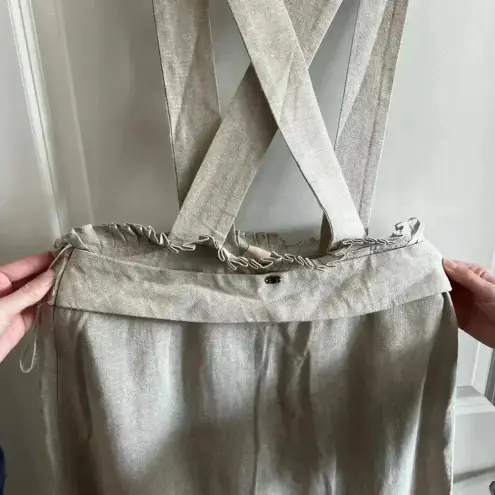 Adriana Degreas Linen Blend Cross Back Overall Dress Size Medium Tan