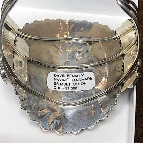 Sterling Silver Petit Point Gemstone and Handcrafted Native American Navajo Cuff