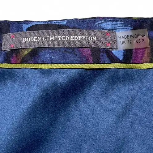 Boden USA NWOT! Boden SILK Abstract Blue Sleeveless Blouse Top Ruffled Neck Lined Size 8