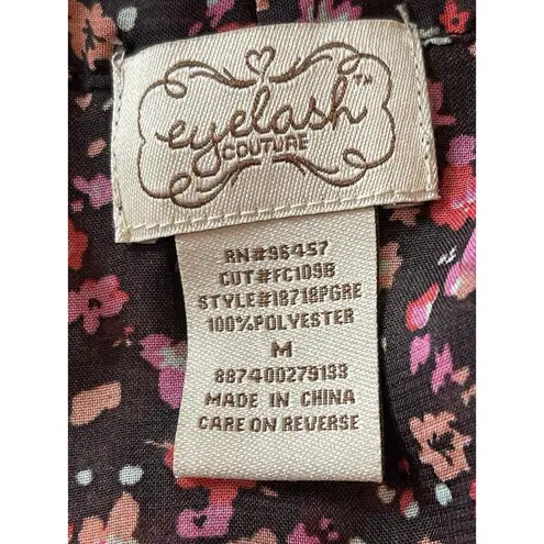 Eyelash Brown Pink Red Floral Fall Sleeveless Sheer Tie Neck Office Casual Top M Size M