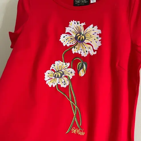 Bob Mackie 90s Red Floral Embroidered Applique Wearable Art Shift Dress L