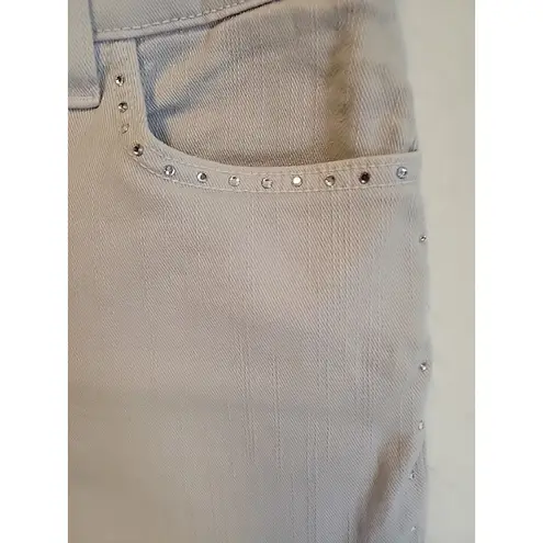 NYDJ Jeans Stretch Comfort Light Gray Rhinestone Cowgirl Bling Western Size 10