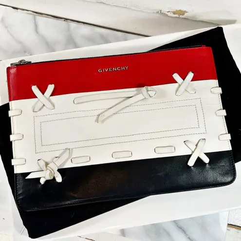 Givenchy Couture Large Rare Red, White & Navy Stitched Logo Pouch/Clutch