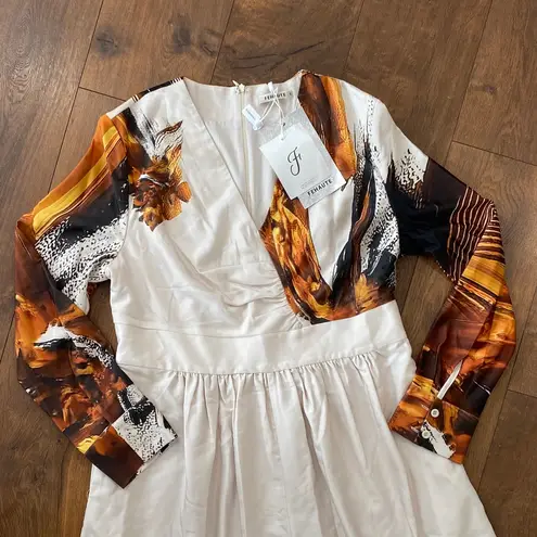 Women Light Khaki Floral V Neck Long Sleeve Wide