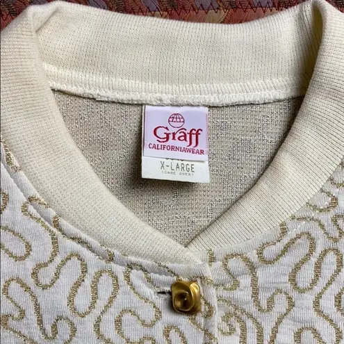 VINTAGE GOLD GLITTER CARDIGAN BUTTON UP SWEATER Size XL