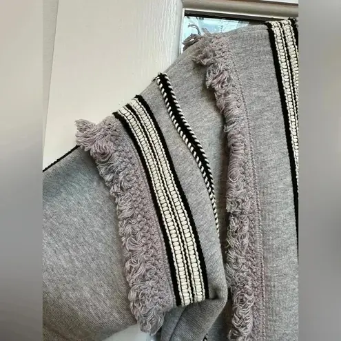 Moon River Anthropologie |  | Bohemian Gray Fringe Cropped Sweatshirt Zip Back XS