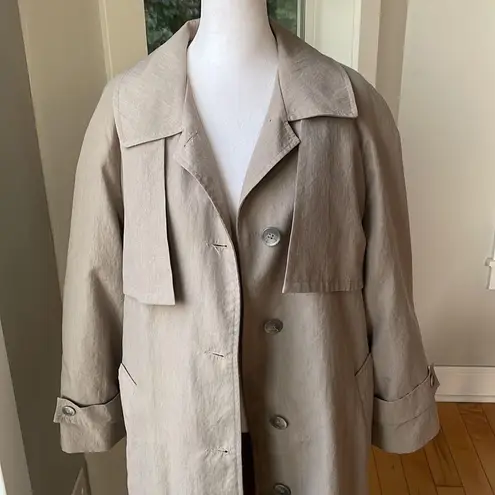 Vintage J&H Fashions Taupe Beige Full Length Trench Coat Wool Plaid Flannel Gray Size 12
