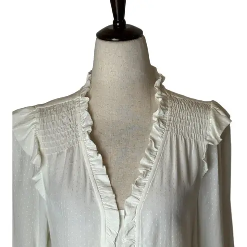 Skies Are Blue Shirt Women XS White Ruffled Smocked Long Sleeve Pullover Top