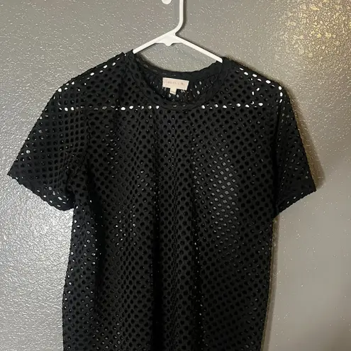 Women’s Black Mesh See Through Short Sleeve Top Urban Girl Size L Size L