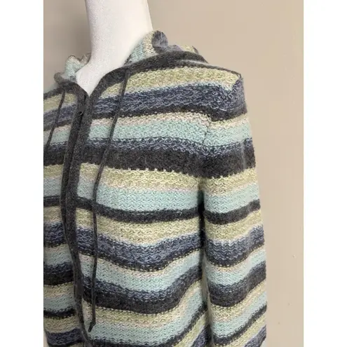 Vintage Y2K Delias Large Striped Sweater Hoodie Full Gray Green Blue 90s 2000s