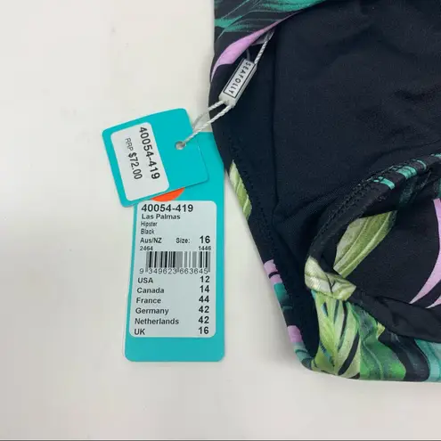 Seafolly Las Palmas Hipster Bikini Bottoms Size 12 Black Tropical NWT