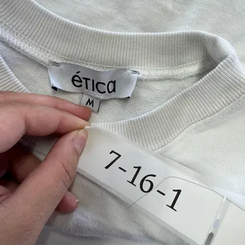 Etica Top Womens Medium White Marie Puff Sleeve Knit Sweatshirt Cotton