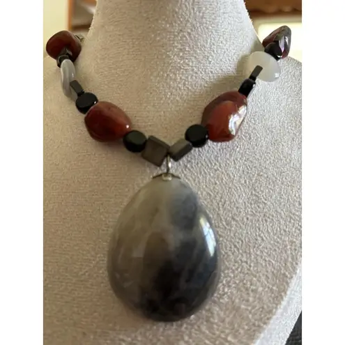 Artisan, Stone, Bead, Jasper 22 Inch Gray, Black And Red Bold Necklace, nature Gray