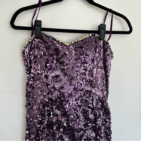 Cinderella Divine Purple Strapless Sequin Beaded Corset Back Long Gown Dress 4