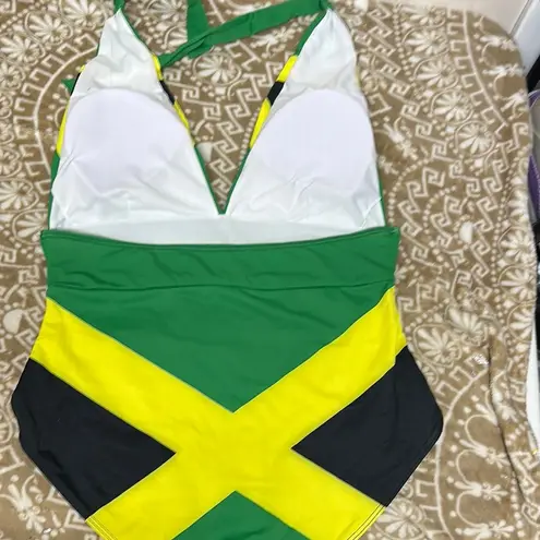 Emerald Green and Yellow Halter One Piece Swimsuit Size XXL